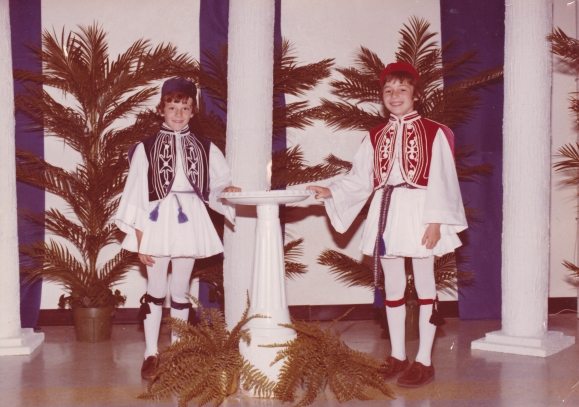 Jim and Toni (Chris's kids) at a Folklore, wearing costumes that Murva made